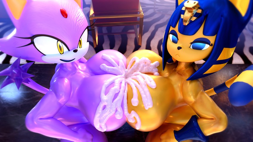 ankha and blaze the cat (sonic the hedgehog (series) and etc) created by palisal