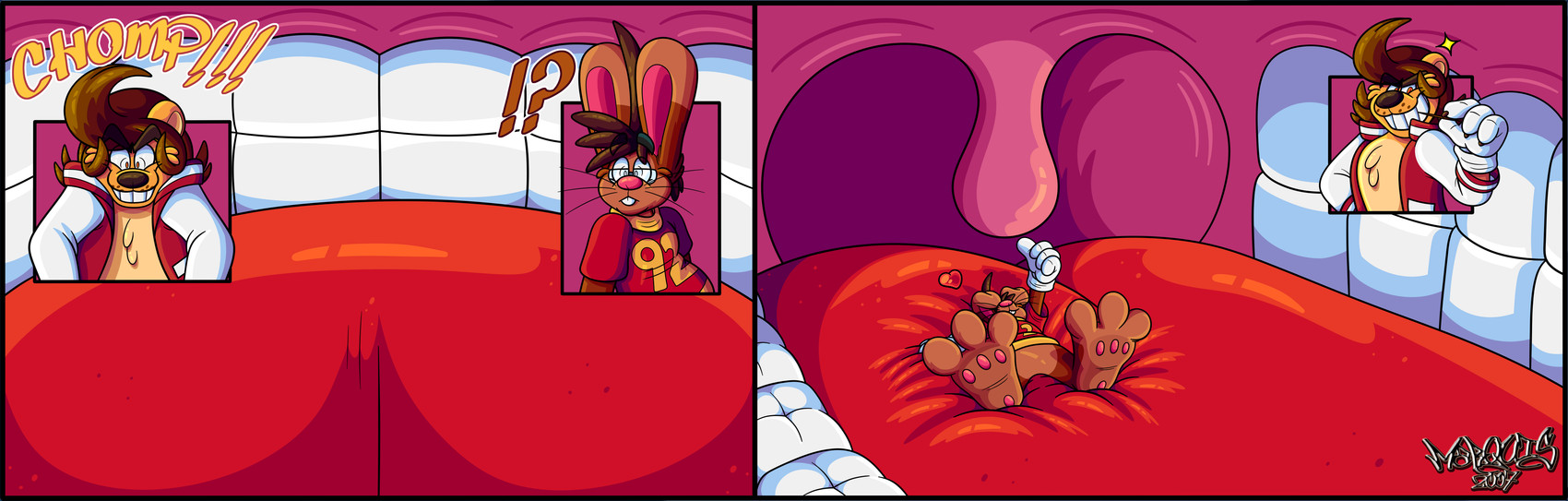 3_toes 4_fingers anthro big_feet big_grin big_tongue cartoon_gloves claws duo feet finger_claws fingers gesture hand_gesture heart_symbol inside_mouth lying macro male male/male mawplay micro on_back pawpads paws red_tongue smile smug_expression smug_face soft_vore soles spread_toes thumbs_up toes tongue toony toothpick uvula vore marquis2007 liam_(tamerkoh) roderick_(tamerkoh) felid lagomorph leporid lion mammal pantherine rabbit absurd_res hi_res