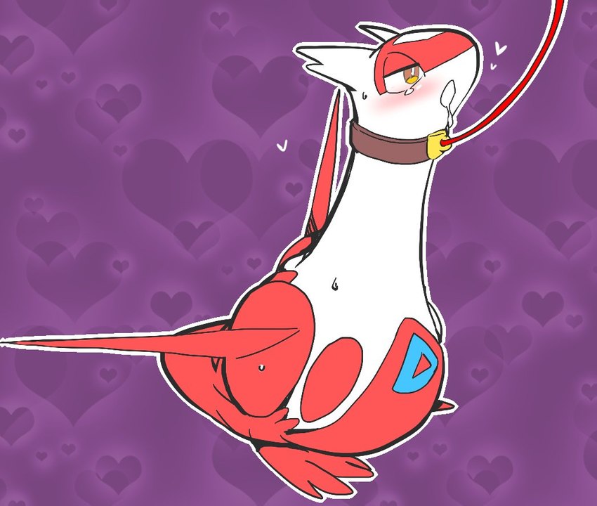 blush bodily_fluids collar female feral heart_symbol leash open_mouth saliva solo sweat tears yellow_eyes wakasumire nintendo pokemon generation_3_pokemon latias legendary_pokemon pokemon_(species)