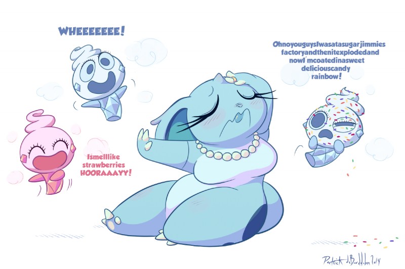 ambiguous_gender blush breasts dessert eyes_closed female food group humor ice_cream jewelry necklace ring simple_background slightly_chubby sprinkles text white_background aquabunny nintendo pokemon bun-bun_(aquabunny) food_creature generation_1_pokemon generation_5_pokemon ice_cream_creature nidorina pokemon_(species) shiny_pokemon vanillite 2014 3:2 english_text