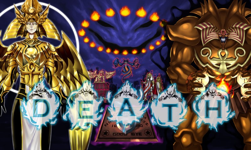 3_heads ambiguous_gender armor big_breasts blue_body blue_scales board bottomless breasts cleavage clothed clothing destiny_board duo_focus egyptian fangs female final_countdown fire fireball forked_tongue front_view group living_hair looking_at_viewer male melee_weapon multi_head muscular not_furry open_mouth orange_body orange_scales ouija pseudo_hair scales serpentine snake_arms snake_hair spread_wings standing sword teeth tongue weapon wings yellow_body yellow_eyes chu_kai_man konami yu-gi-oh! exodia_the_forbidden_one gimmick_puppet_disaster_leo gimmick_puppet_of_leo holactie_the_creator_of_light vennominaga_the_deity_of_poisonous_snakes duel_monster ghost humanoid reptile scalie snake spirit