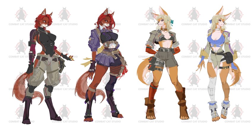 alternate_color alternate_costume alternative_fashion anthro athletic athletic_anthro athletic_female big_breasts boots bottomwear bow_ribbon breasts clothed clothed_anthro clothed_female clothing combat_boots digitigrade digitigrade_heels digitigrade_paws female fingerless_gloves fishnet_clothing fishnet_leggings fishnet_legwear fishnet_tights footwear gloves hands_behind_back handwear leggings legwear logo long_socks looking_at_viewer military_jacket military_pants miniskirt shoes shorts skirt small_breasts smile smiling_at_viewer solo standing tights walking unknown_artist combat_cat_studio wild_assault akai_hime_(wild_assault) canid canine fox mammal absurd_res concept_art hi_res official_art watermark