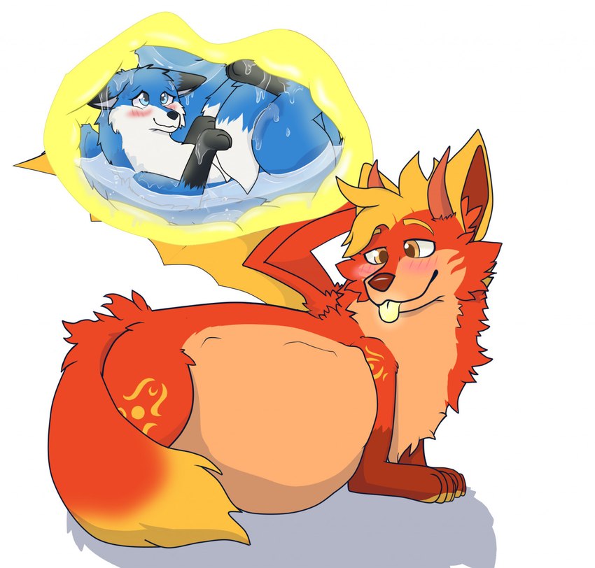 abdominal_bulge belly belly_expansion bodily_fluids drooling duo expansion female feral fully_inside male male/female oral_vore overweight saliva slime vore chrisp2006 foxxie canid canine fox mammal hi_res