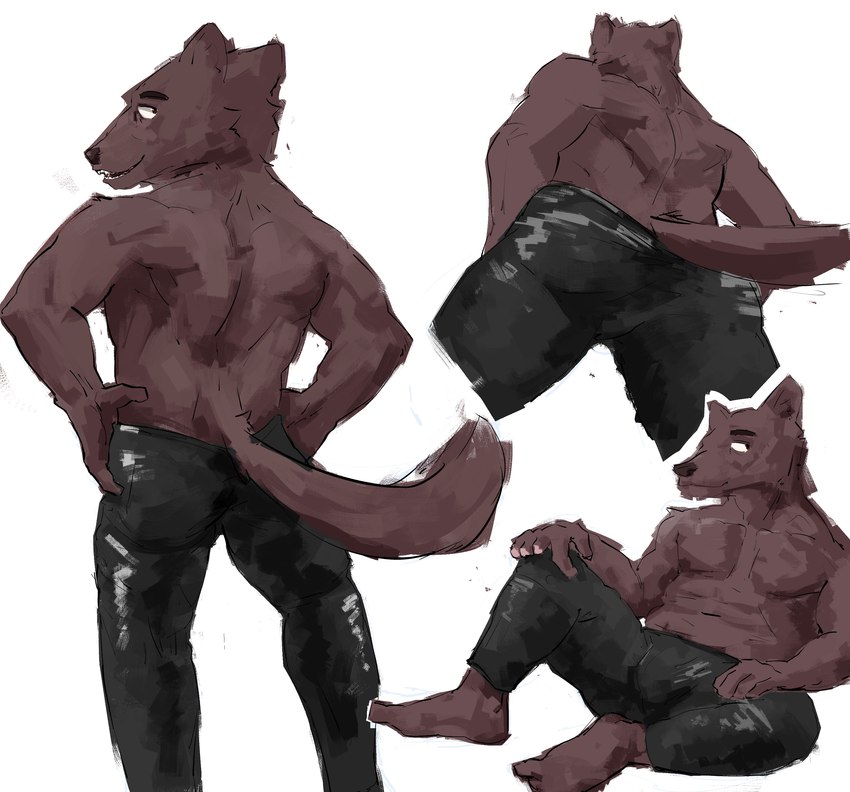 anthro black_bottomwear black_clothing black_pants bottomwear clothing feet male pants solo soroka echo_(game) echo_(series) echo_project the_smoke_room chang_(the_smoke_room) gulonine mammal marten mustelid musteline pine_marten absurd_res hi_res