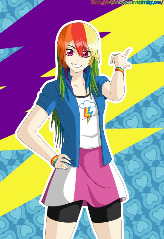 alternate_species big_breasts breasts clothed clothing female hair human_only humanized looking_at_viewer multicolored_hair not_furry purple_eyes rainbow_hair smile solo zantyarz friendship_is_magic hasbro my_little_pony rainbow_dash_(mlp) human mammal 2014 grandfathered_content hi_res