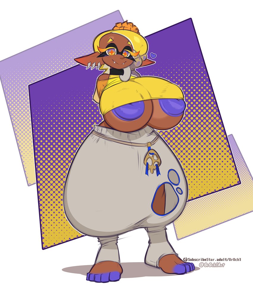 anthro areola barefoot big_areola big_nipples breasts brown_body brown_skin feet female huge_areola huge_nipples inverted_nipples nipples solo toes 0r0ch1 nintendo splatoon frye_(splatoon) animal_humanoid cephalopod cephalopod_humanoid humanoid inkling mammal marine marine_humanoid mollusk mollusk_humanoid 2023 hi_res