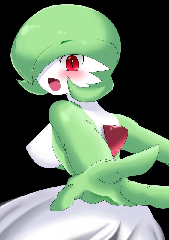 big_breasts breasts female looking_at_viewer looking_back not_furry open_mouth red_eyes solo mizo_ne nintendo pokemon gardevoir generation_3_pokemon pokemon_(species) absurd_res alpha_channel colored hi_res