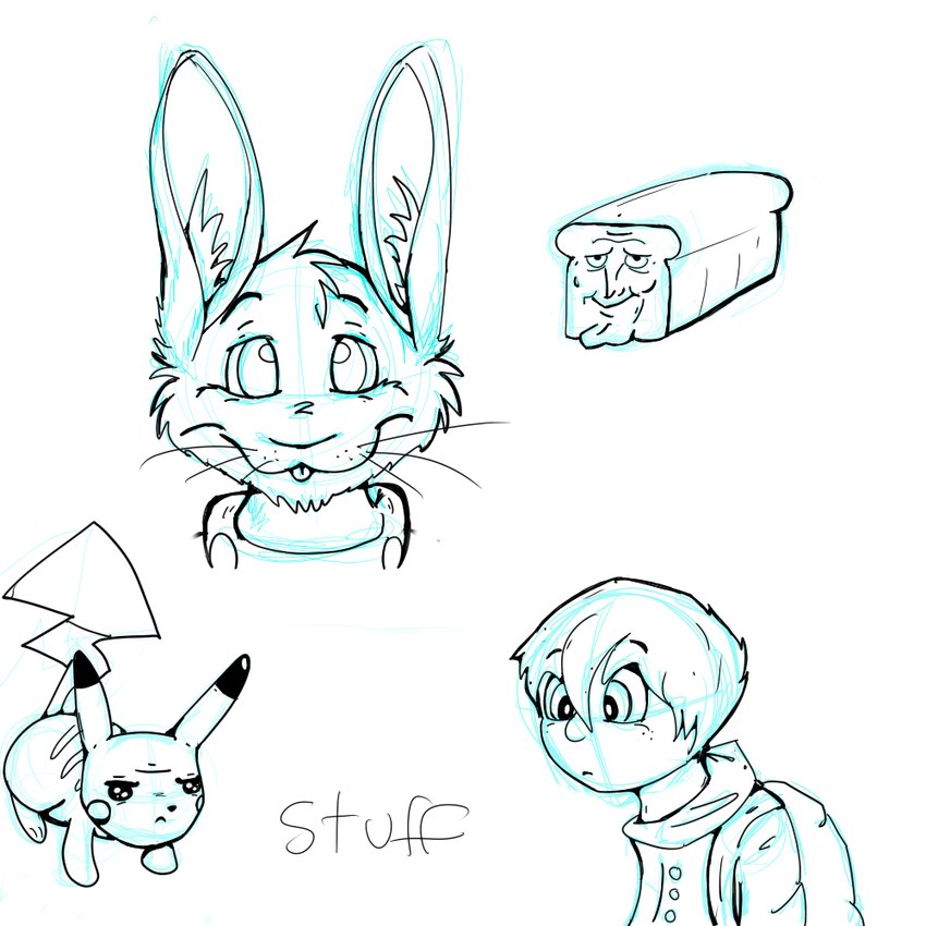 anthro big_ears bread cheek_tuft closed_smile facial_tuft food front_view head_tuft inner_ear_fluff male mouth_closed simple_background smile solo teeth tuft whiskers white_background bucklebunny nintendo pokemon food_creature generation_1_pokemon human lagomorph leporid mammal pikachu pokemon_(species) rabbit 1:1 sketch_page