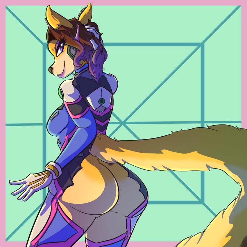 anthro big_butt bottomless breasts butt clothed clothing cosplay costume eyeshadow female fluffy fluffy_tail gloves hair handwear lipstick makeup simple_background smile solo tail tight_clothing marshbreeze blizzard_entertainment overwatch brioche_(thisdingo) brushtail_marten canid canine humanoid mammal 1:1 digital_media_(artwork) hi_res