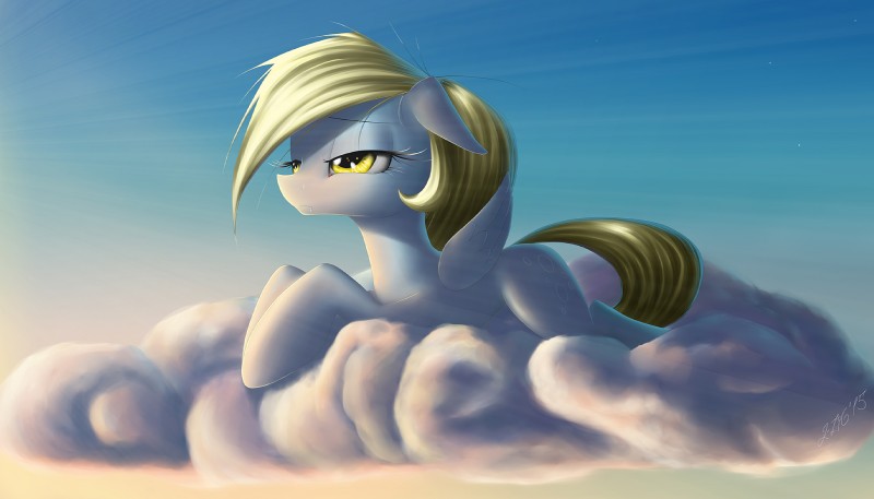 amber_eyes blonde_hair cloud cutie_mark day feathered_wings feathers female feral fur grey_body grey_feathers grey_fur hair half-closed_eyes lying narrowed_eyes outside sky solo wings zigword friendship_is_magic hasbro my_little_pony mythology derpy_hooves_(mlp) equid equine mammal mythological_creature mythological_equine pegasus 2015 hi_res