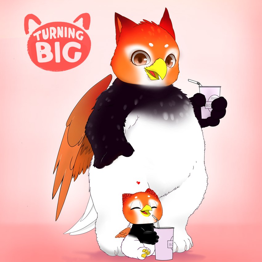 anthro beak bendy_straw black_body black_fur brown_body brown_fur brown_wings container cup drinking_straw duo eyes_closed female fur happy milk_tea red_body red_fur simple_background sitting slightly_chubby slightly_chubby_female smile white_body white_fur wings yellow_beak young young_anthro fairycatcreation mayli avian bird 1:1 absurd_res hi_res