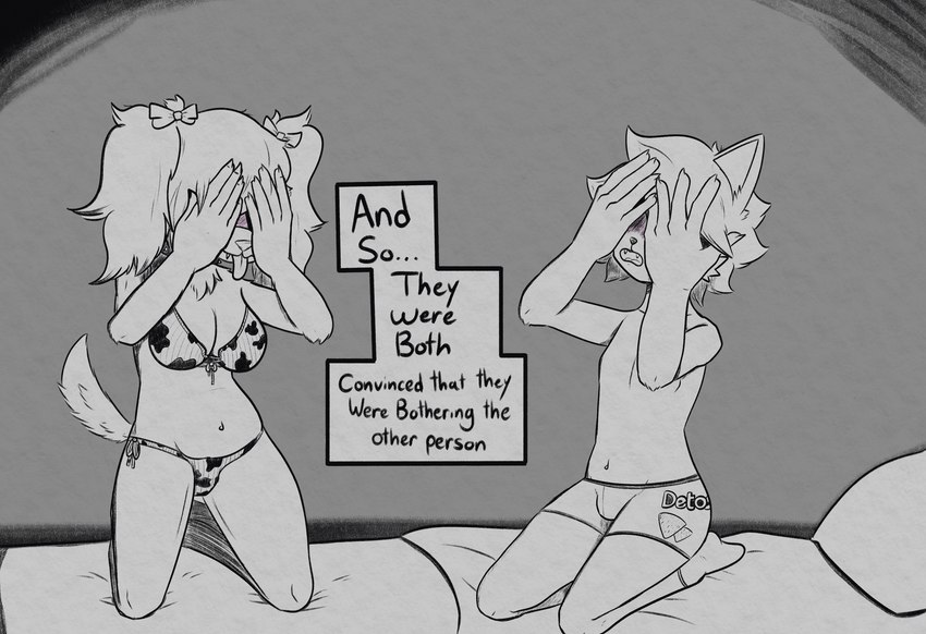 boxer_briefs bra breasts clothed clothing covering covering_face cow_print_underwear female femboy footwear front-tie_bra hair male male/female panties side-tie_panties slightly_chubby socks text tongue tongue_out topless underwear bastardcat3 doritos frito-lay tatsuo canid canine canis dachshund domestic_dog felid feline hunting_dog mammal 2023 english_text greyscale hi_res meme monochrome