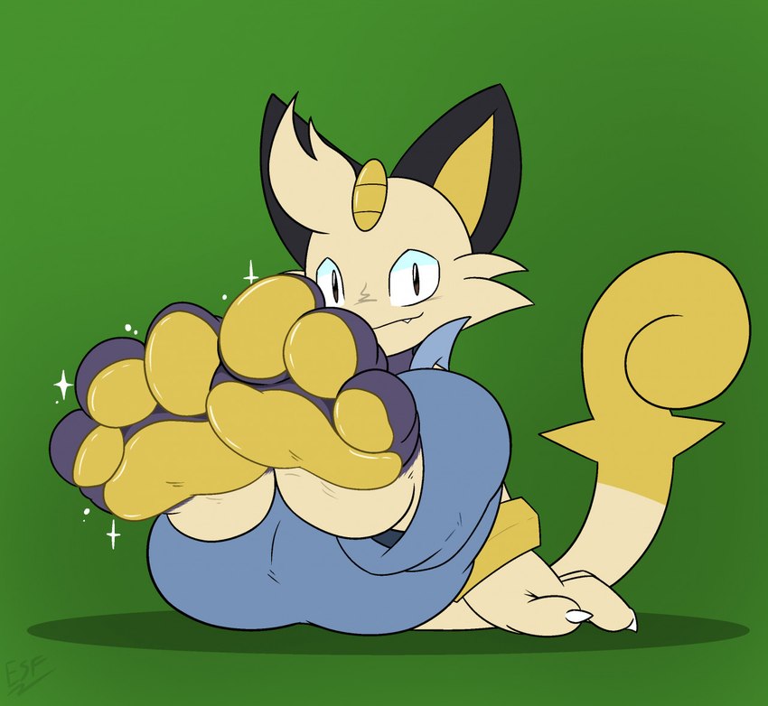 anthro claws clothing feet foot_fetish foot_focus fur glistening glistening_pawpads male pawpads paws pupils slit_pupils solo tan_body tan_fur white_eyes electricsnowfox nintendo pokemon generation_1_pokemon meowth pokemon_(species)