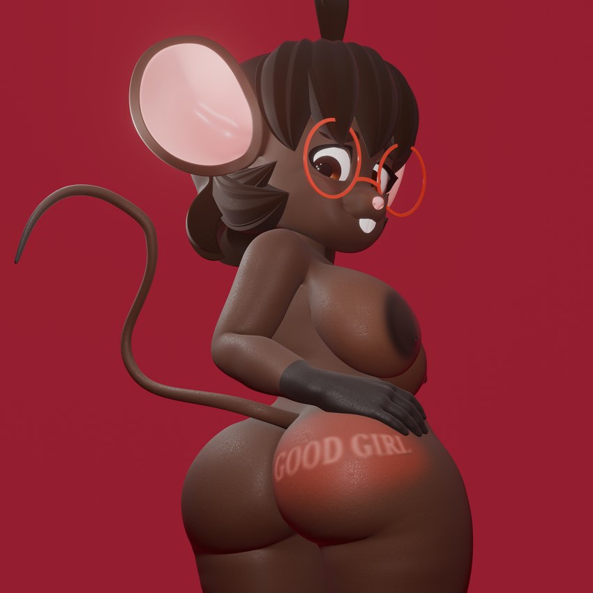 anthro areola big_breasts big_butt breasts brown_body brown_fur butt eyewear female fur glasses looking_back nude presenting solo spank_marks tail text sonlink octostash_(modeler) gwen_geek gwen_martin mammal mouse murid murine rodent 1:1 3d_(artwork) absurd_res digital_media_(artwork) hi_res