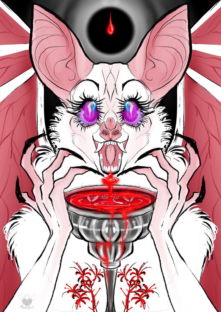 anthro blood bodily_fluids female happy smile smiley_face solo teeth kwakapaint bat mammal hi_res