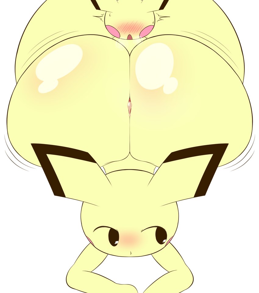 ambiguous_gender anthro big_butt black_eyes blush bodily_fluids butt duo female genital_fluids genitals hot_dogging huge_butt hyper hyper_butt lying male male/female nude on_front open_mouth penis precum sex yellow_body k-10 nintendo pokemon generation_2_pokemon pichu pokemon_(species) hi_res