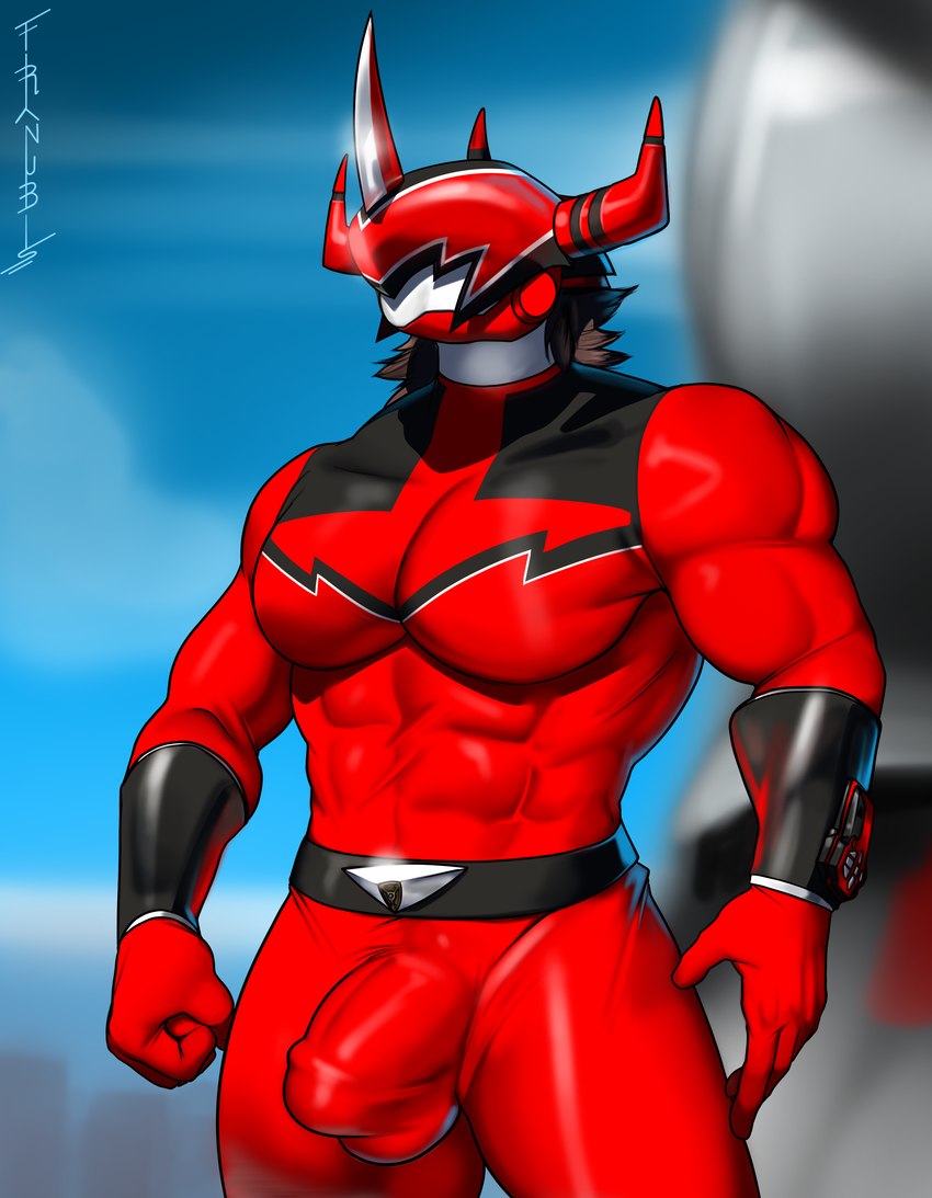 bulge clothing latex male muscular muscular_male pecs power rangers solo spandex suit superhero tight_clothing franubis power_rangers super_sentai absurd_res hi_res