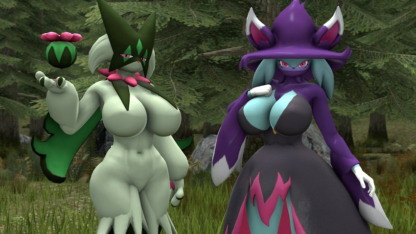 anthro barely_visible_genitalia barely_visible_pussy big_breasts black_body black_nose black_skin blue_body blue_skin breasts duo featureless_breasts female floating_object genitals grass green_body green_skin hand_on_breast looking_at_viewer nude pink_eyes pink_nose plant pokemorph pose purple_body purple_skin pussy red_eyes standing tree baek-myo nintendo palworld pocketpair pokemon generation_9_pokemon katress meowscarada pal_(species) pokemon_(species) 16:9 2024 3d_(artwork) crossover digital_media_(artwork) hi_res source_filmmaker_(artwork) widescreen