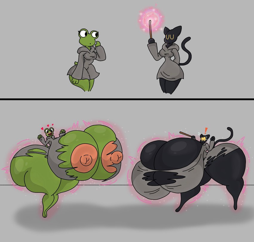 anthro big_breasts big_butt big_nipples blush breast_expansion breasts butt butt_expansion clothing duo expansion female growth holidays huge_breasts huge_butt hyper hyper_breasts magic nipples spell thick_thighs torn_clothing wardrobe_malfunction wide_hips luxioboi22 google google_doodle halloween magic_cat_academy momo_(google) amphibian domestic_cat felid feline felis frog mammal absurd_res hi_res