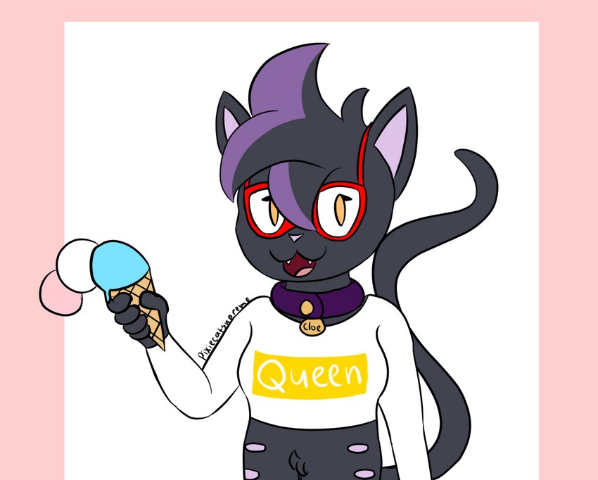 anthro breasts clothed clothing crop_top dessert dropping_food female food ice_cream ice_cream_cone oblivious shirt smile solo topwear pixiecatsupreme cloe_(pixiecatsupreme) domestic_cat european_shorthair felid feline felis mammal digital_media_(artwork) hi_res