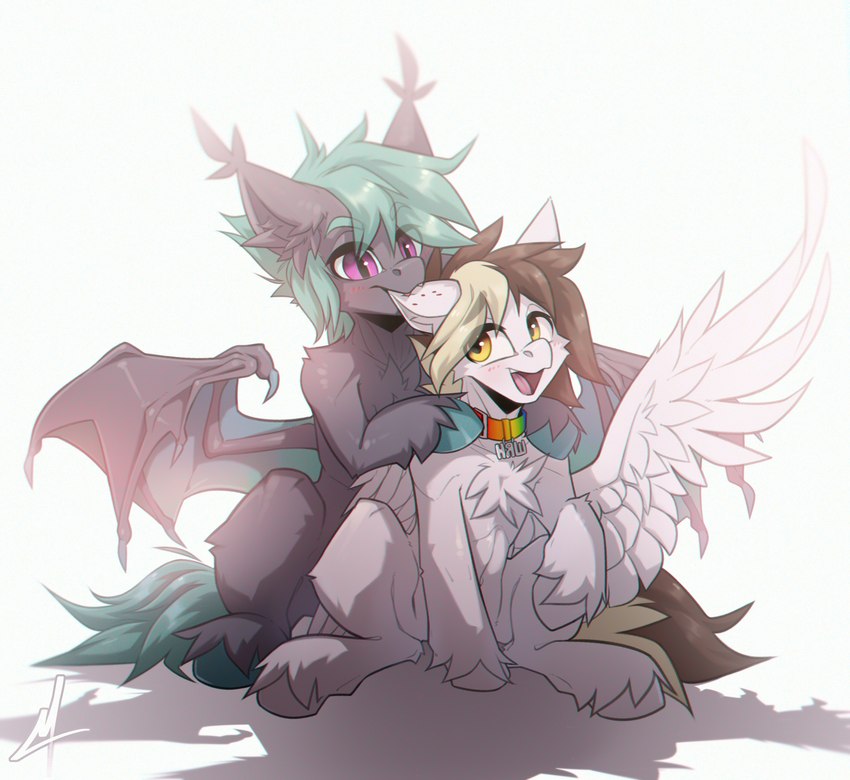 bat_wings bite collar duo ear_bite feral hug inner_ear_fluff male male/male membrane_(anatomy) membranous_wings simple_background tuft wings midnightflight hasbro my_little_pony mythology techie_ellux bat_pony equid equine mammal mythological_creature mythological_equine pegasus absurd_res hi_res