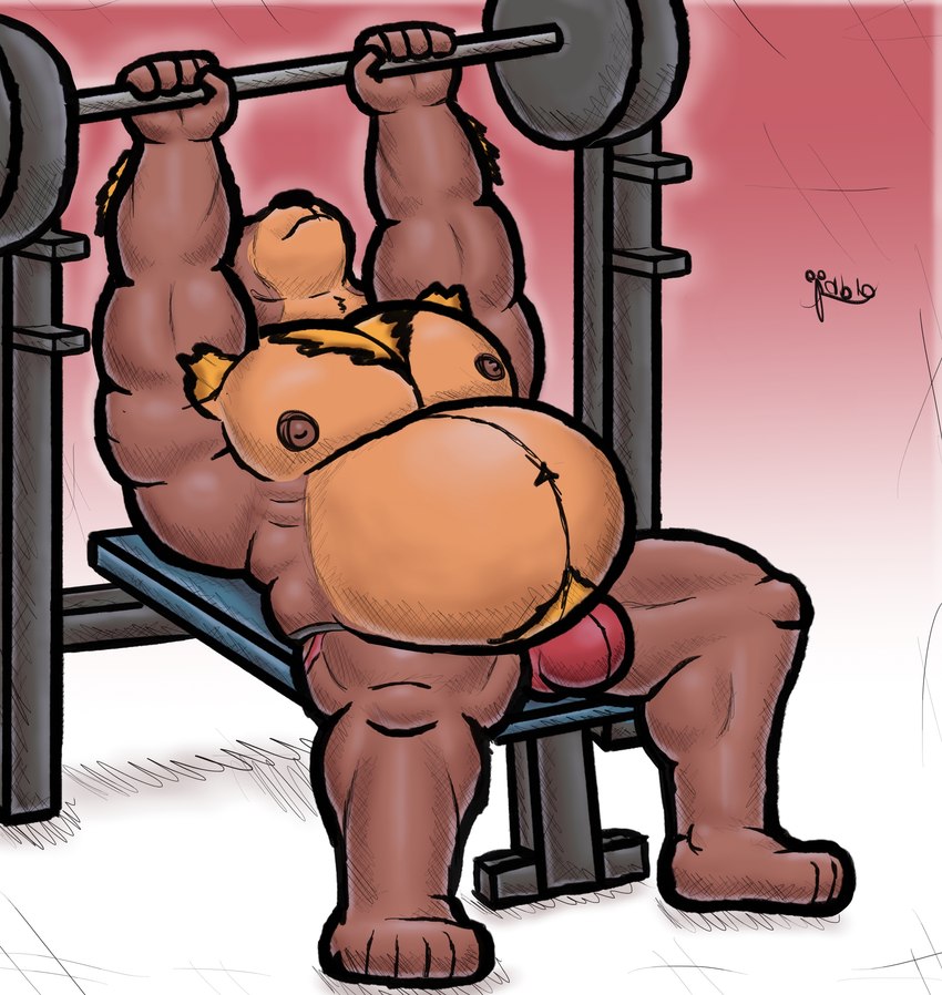 anthro armpit_hair barazoku barbell belly body_hair brown_body clothed clothing coach exercise jockstrap jockstrap_only male musclegut muscular muscular_male overweight penetration slightly_chubby solo topless underwear underwear_only weightlifting workout alanottaviano extracurricular_activities harold_grifter bear mammal hi_res