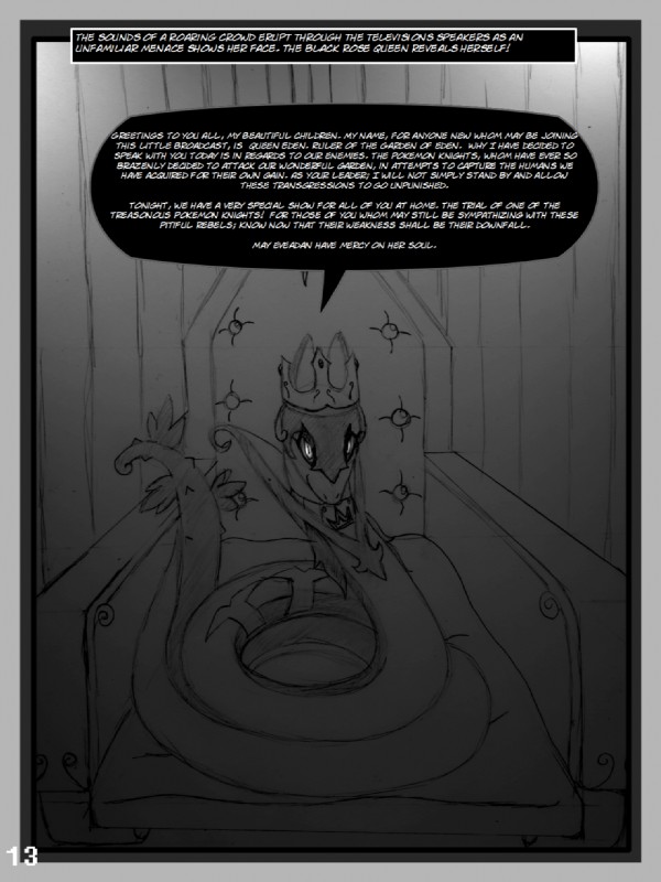 dialogue fan_comic female garden_of_eden royalty serpentine text bluebean nintendo pokemon fan_character generation_3_pokemon generation_5_pokemon mammal plusle pokemon_(species) reptile scalie serperior snake 2016 comic english_text greyscale hi_res monochrome unavailable_at_source