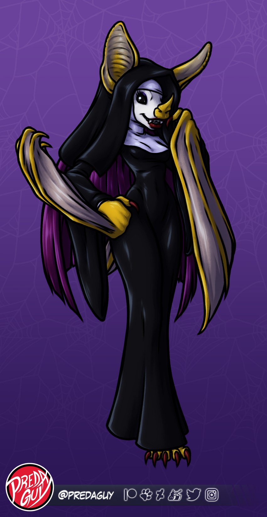 anthro bat_wings female furgonomics hood_up huge_ears membrane_(anatomy) membranous_wings nun_costume solo wings predaguy bat honduran_white_bat leaf-nosed_bat mammal microbat vampire yangochiropteran clip_studio_paint_(artwork) digital_media_(artwork) hi_res