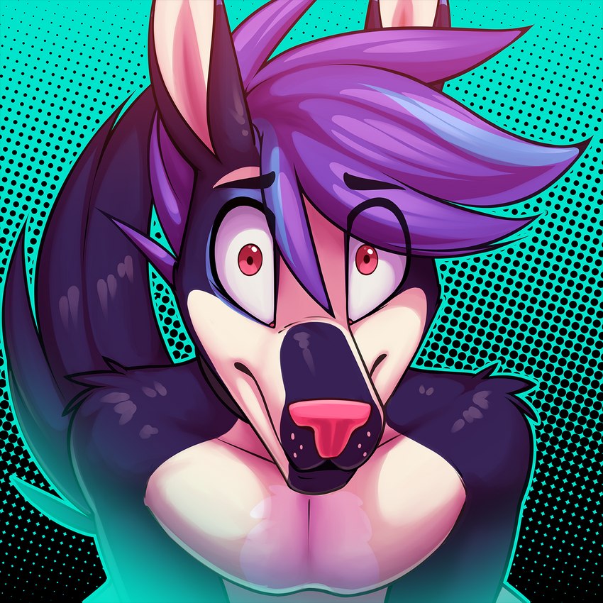 anthro embarrassed flustered male pink_nose solo dripponi drip_(dripponi) canid canine canis jackal mammal 1:1 2023 headshot_portrait hi_res portrait