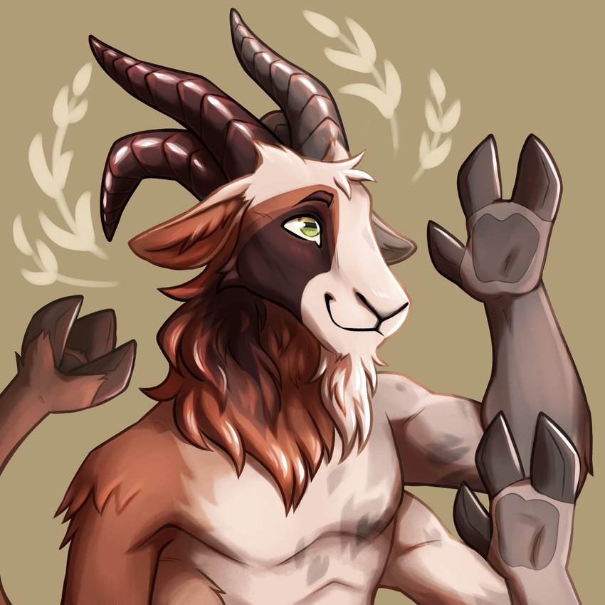 4_arms 4_pecs anthro facial_hair goatee hooves horizontal_pupils horn male mane multi_arm multi_horn multi_limb multi_pecs multifur multifurry pecs prehensile_tail pupils solo tail tail_hand unusual_anatomy unusual_tail hydra_hyena tavin_(snowygoat) bovid caprine goat mammal 1:1 absurd_res hi_res