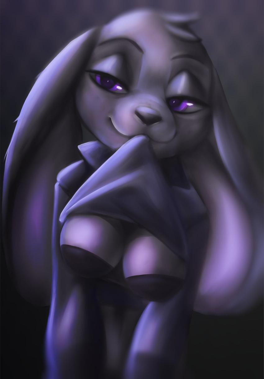 anthro breasts clothed clothing clothing_lift female fur grey_body grey_fur head_tuft purple_eyes shirt shirt_lift solo topwear tuft rin_tyan disney zootopia judy_hopps lagomorph leporid mammal rabbit 2020 digital_media_(artwork) hi_res shaded