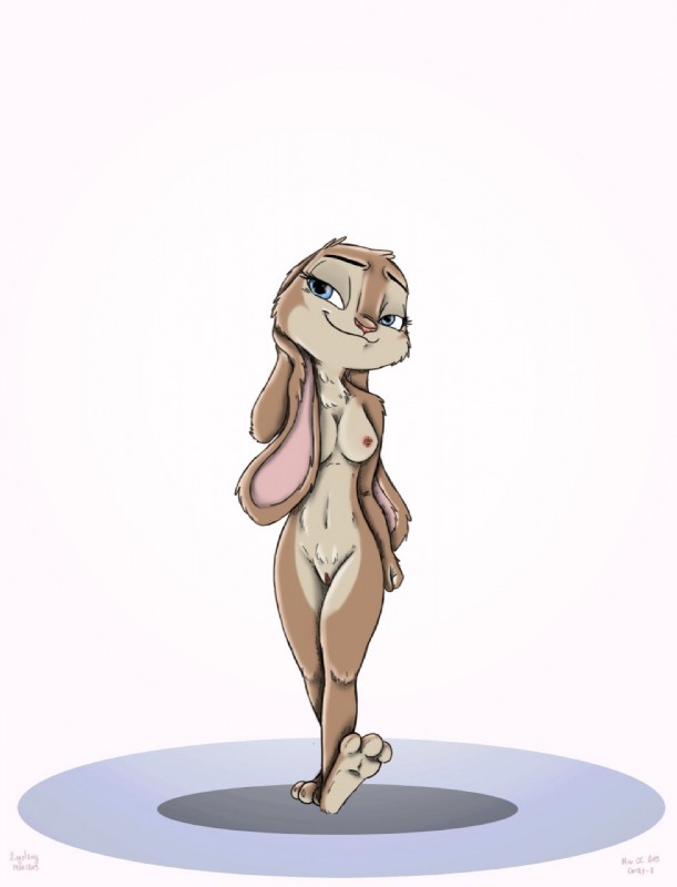 3_toes anthro blue_eyes breasts brown_body brown_fur ears_down feet female fur genitals humanoid_genitalia humanoid_pussy navel nipples nude pivoted_ears pussy simple_background solo toes walking white_background ziegelzeig bad_guy_cafe disney zootopia aurora_(jrh01409) fan_character lagomorph leporid mammal rabbit hi_res