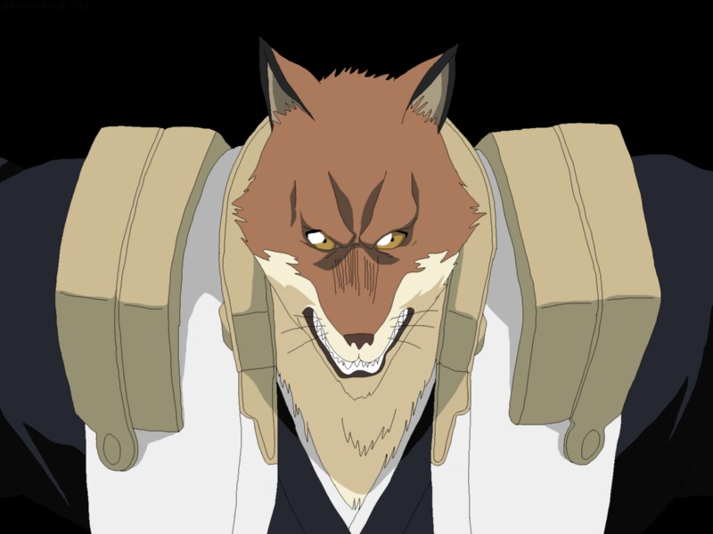 anthro brown_body brown_fur clothing fur looking_at_viewer male pose solo yellow_eyes maxime-jeanne bleach_(series) sajin_komamura canid canine canis mammal wolf 2013 4:3 alpha_channel hi_res