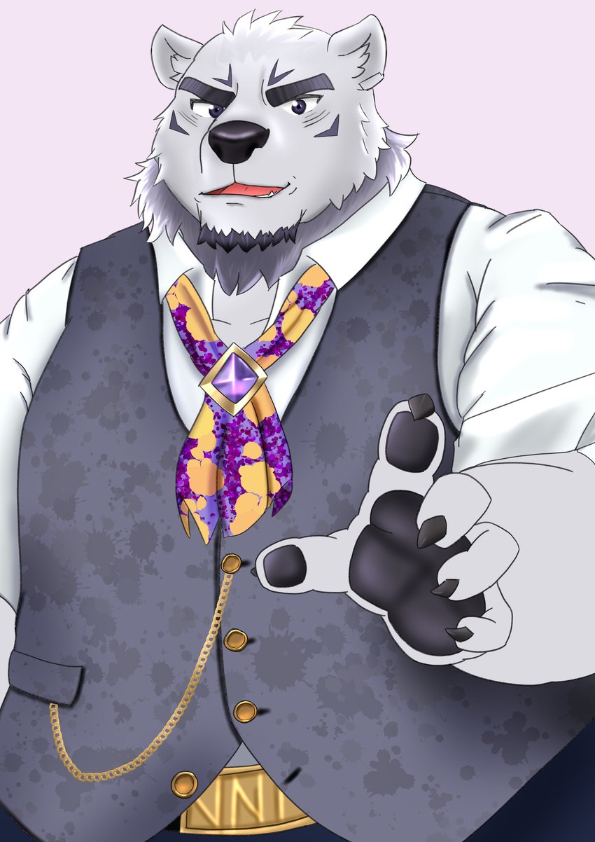 anthro ascot clothing eyebrows fur male pawpads solo thick_eyebrows topwear vest white_body white_fur satopu_v2 lifewonders live_a_hero borealis_(live_a_hero) bear mammal polar_bear ursine absurd_res hi_res