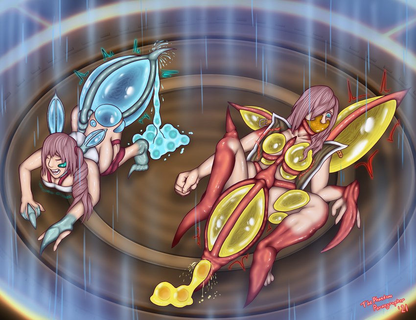 chelicerata duo egg female group_oviposition hair meonekton oviposition pink_hair slime spraying technology transformation thephantompornographer final_fantasy final_fantasy_xiii square_enix lightning_farron serah_farron arthropod humanoid insect monster monstrous_humanoid 2021 digital_media_(artwork) hi_res