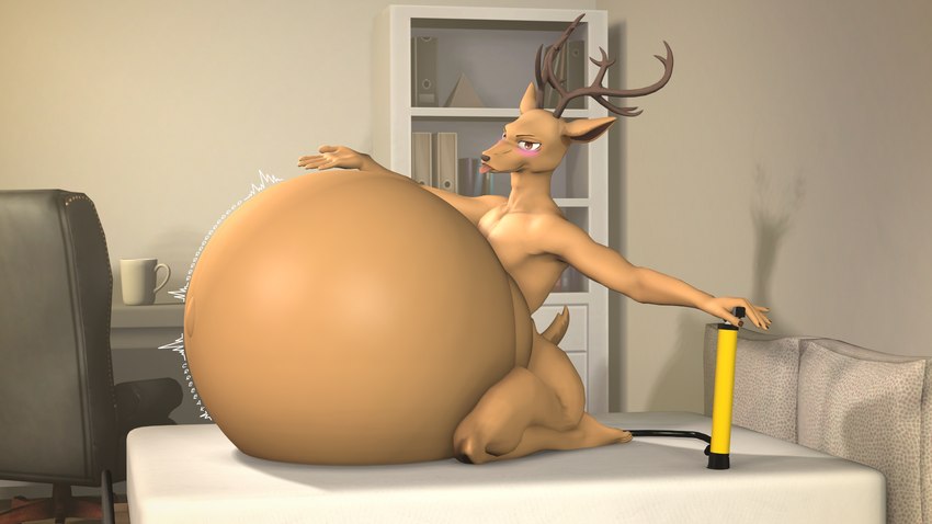 anthro bed belly belly_expansion belly_inflation bicycle_pump big_belly black_hose blep bloated blush container cup expansion furniture hose hose_in_butt hose_inflation huge_belly hyper hyper_belly inflation inflation_fetish male mug solo tongue tongue_out fernkarrythewolf beastars louis_(beastars) cervine deer mammal red_deer 16:9 2022 3d_(artwork) digital_media_(artwork) hi_res source_filmmaker_(artwork) widescreen