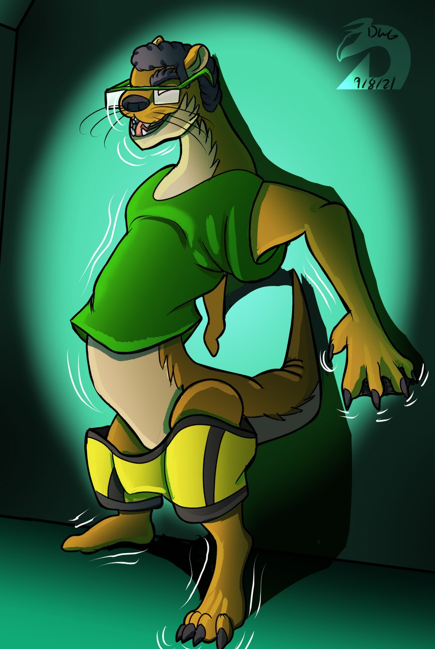 clothing feral human_to_feral male shrinking size_transformation solo species_transformation stretching transformation underwear dragonwithgames mammal mustelid otter shrink_(disambiguation) hi_res