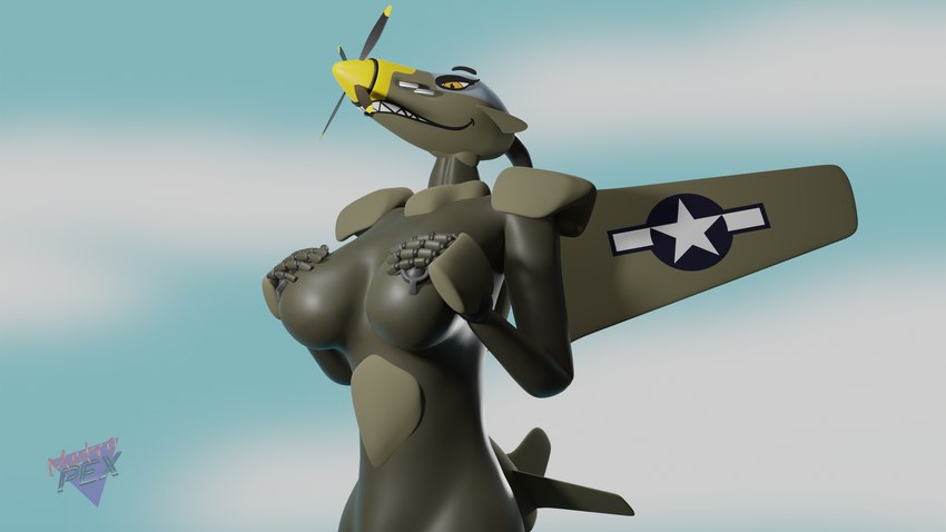 aircraft amber_eyes anthro armor breasts female green_body green_skin machine nipples propeller pupils sharp_teeth slit_pupils solo teeth vehicle wings metropex aircraft_humanoid living_aircraft living_machine living_vehicle p-51_mustang sally_(disambiguation) 16:9 3d_(artwork) digital_media_(artwork) hi_res widescreen