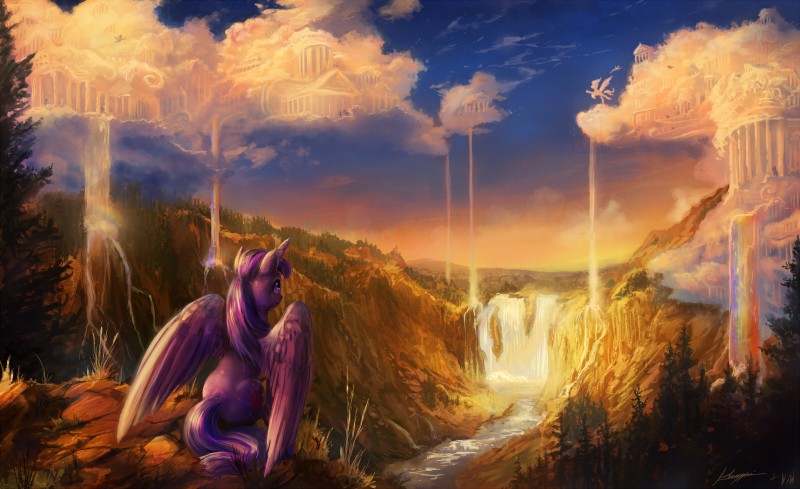 building canyon city cloud cloudsdale cutie_mark detailed_background evergreen_tree feathered_wings feathers female flying forest fur gorge group hair horn landscape mane multicolored_hair outside pine_tree plant purple_body purple_eyes purple_fur purple_hair rainbow river rock scenery_porn sculpture sitting sky solo_focus statue tree two_tone_hair water waterfall wings huussii viwrastupr friendship_is_magic hasbro my_little_pony mythology twilight_sparkle_(mlp) equid equine mammal mythological_creature mythological_equine pegasus winged_unicorn 2014 artist_collaboration digital_media_(artwork) digital_painting_(artwork) hi_res