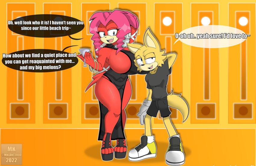 anthro big_breasts black_clothing black_dress breasts clothing container cup dress drinking_glass duo female footwear glass glass_container glass_cup high_heels huge_breasts male male/female platform_footwear platform_heels shoes wine_glass mklancer00 archie_comics sega sonic_the_hedgehog_(archie) sonic_the_hedgehog_(comics) sonic_the_hedgehog_(series) lien-da canid canine canis echidna mammal monotreme wolf absurd_res hi_res