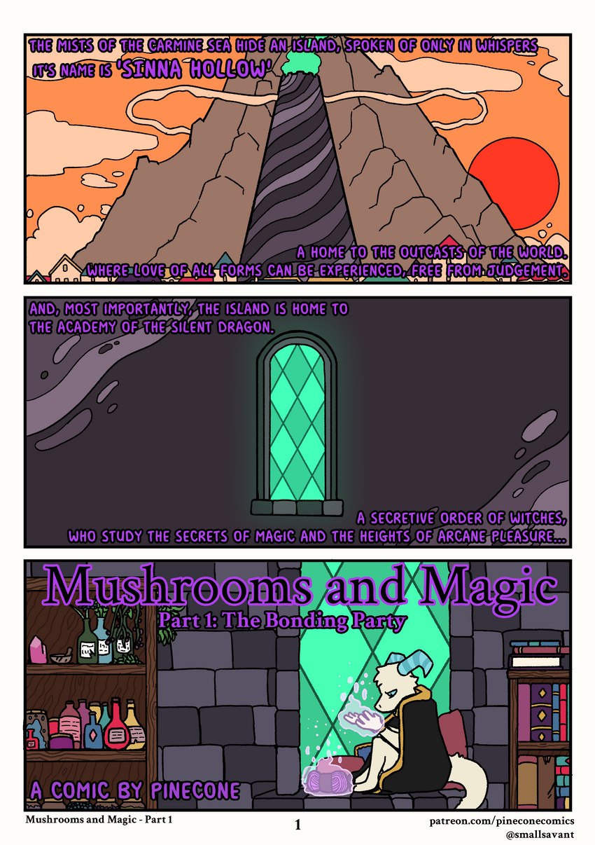 bound fantasy magic magic_user male potion sunset text tower smallsavant kobold scalie absurd_res comic english_text hi_res