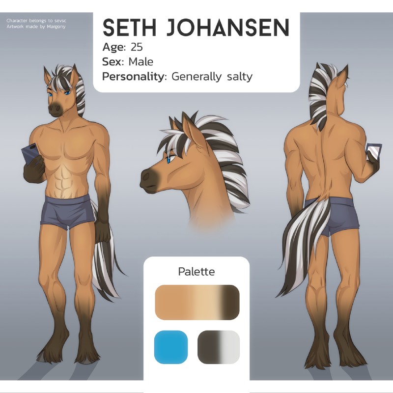 5_fingers anthro blue_eyes fingers fur male solo standing tan_body tan_fur text margony seth_(sevsc) draft_horse equid equine fjord_horse horse mammal 1:1 2019 digital_media_(artwork) english_text hi_res