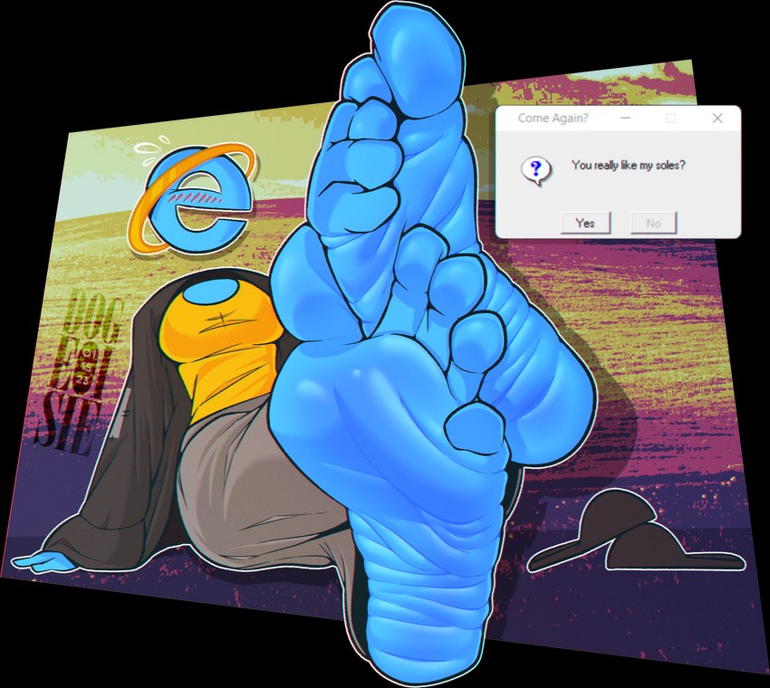 5_toes blush bodily_fluids browser clothing dialogue feet female foot_fetish foot_focus footwear humanoid_feet not_furry plantigrade soles solo sweat talking_to_viewer toes wrinkled_feet wrinkles dogeoisie internet_explorer microsoft internet_explorer_(character) digital_creature humanoid alpha_channel hi_res