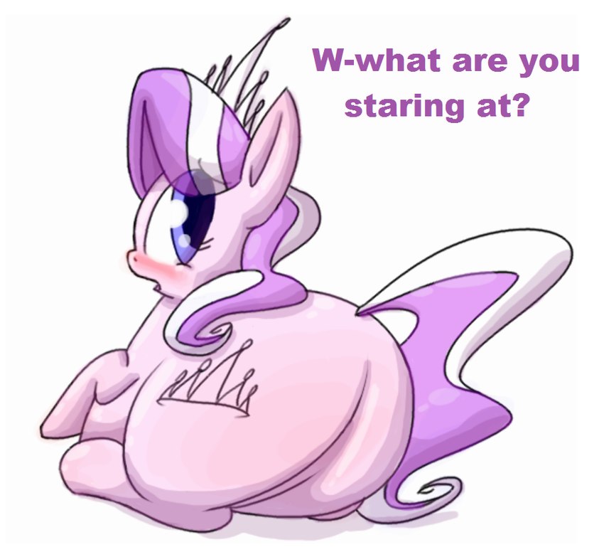 blush border butt butt_pose crown cutie_mark female feral hair headgear looking_back pose purple_hair purple_tail purple_text simple_background solo tail text tiara toony white_background white_border white_sclera ridiculouscake friendship_is_magic hasbro my_little_pony diamond_tiara_(mlp) equid equine horse mammal pony digital_media_(artwork) english_text