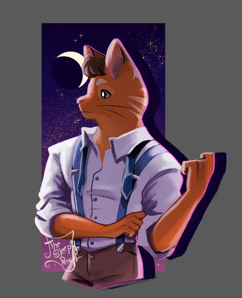 ambiguous_gender anthro bottomwear clothed clothing fully_clothed fur hair pants shirt solo suspenders topwear thesleepypencil drawfee_(copyright) drawtectives felix_(drawtectives) domestic_cat felid feline felis mammal absurd_res hi_res