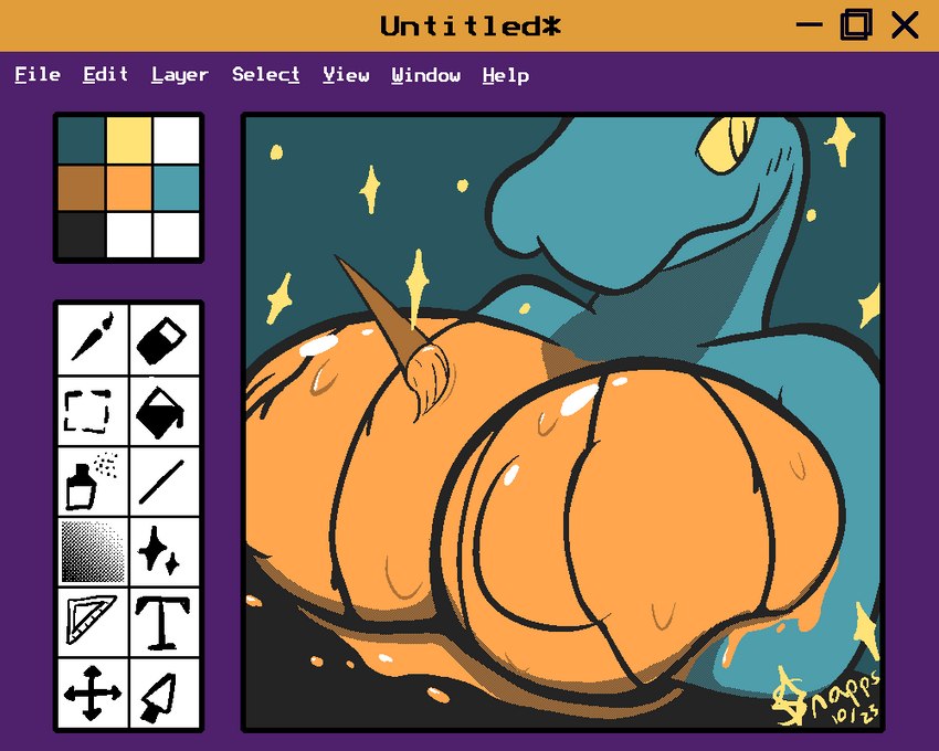 anthro areola_outline big_breasts bodypaint breasts female holidays huge_breasts pumpkin_breasts solo text user_interface window_(computing) snapps halloween reptile scalie snake 5:4 aliasing digital_media_(artwork) english_text