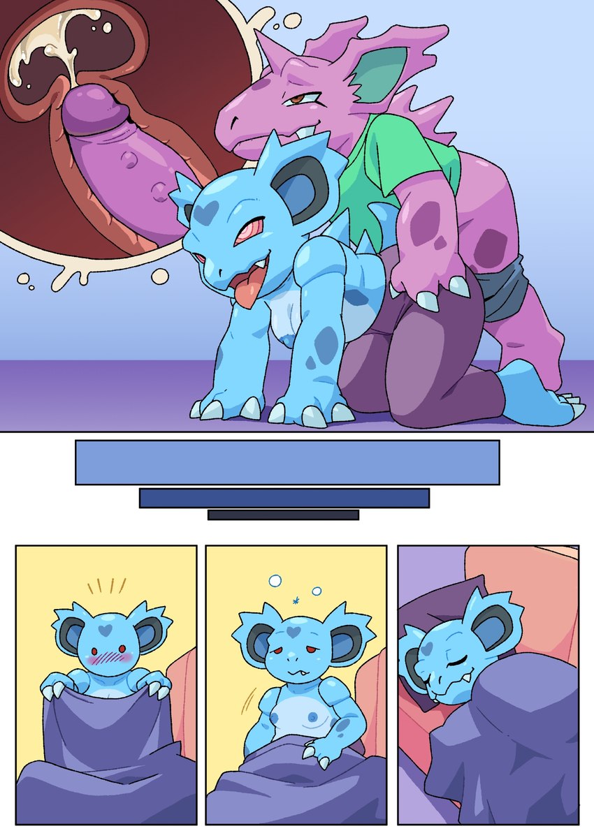 all_fours anthro blush bodily_fluids clothed clothing cum cum_inside duo female from_behind_position furniture genital_fluids genitals humanoid_genitalia humanoid_penis hypnosis male male/female mind_control on_sofa penis sex sleeping sofa tongue tongue_out topless hidoihito nintendo pokemon generation_1_pokemon nidorina nidorino pokemon_(species) comic hi_res brother_(lore) brother_and_sister_(lore) incest_(lore) sibling_(lore) sister_(lore)