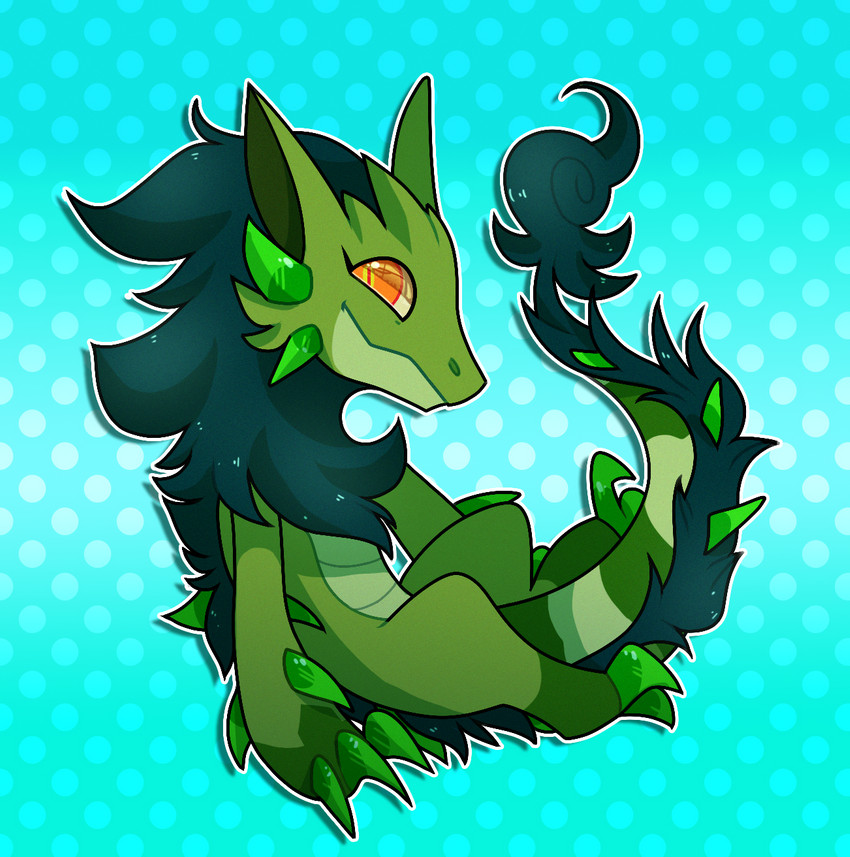 4_fingers claws feet feral fingers fur green_body green_hair hair male mane neck_tuft smile solo tail toes tuft osmoru retter emerald_dragon digital_media_(artwork) hi_res