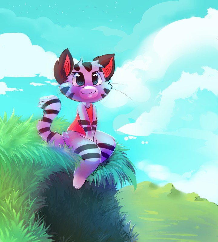 ambiguous_gender anthro biped clothed clothing cloud grass landscape outside paws plant sitting sky smile solo sunny whiskers esinololly animal_crossing nintendo lolly_(animal_crossing) domestic_cat felid feline felis mammal tabby_cat