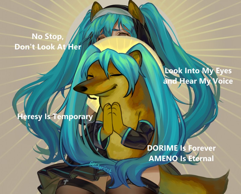 alternate_species blue_hair dorime female hair humor looking_at_viewer novelty_censor nun praying bsapricot dogelore vocaloid cheems hatsune_miku animal_humanoid canid canid_humanoid canine canine_humanoid canis dog_humanoid domestic_dog humanoid mammal mammal_humanoid shiba_inu spitz hi_res lol_comments meme